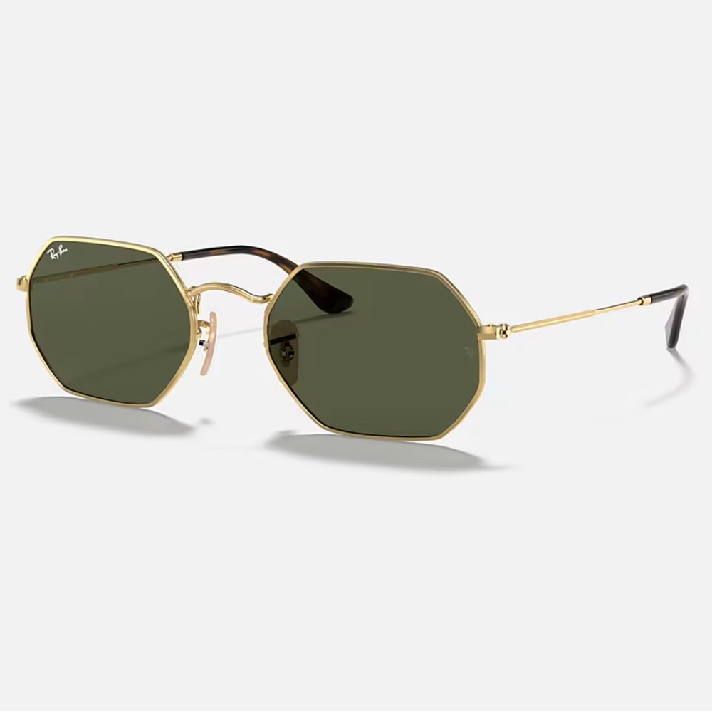 NEW Ray-Ban Octagon Gold Frame G-15 Lens RB3556N 53-21 With Pouch - Picture 3 of 4